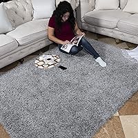 Indoor Solid Design Jute Back 8x10 Soft Shag Area Rug for Bedroom, Living Room, Dining Room, Office, 7'10