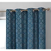 HLC.ME Versailles Lattice Flocked 100% Complete Blackout Thermal Insulated Window Curtain Grommet Panels - Energy Savings & Soundproof - For Living Room & Bedroom, Set of 2 (50 x 72 inches, Teal Blue)