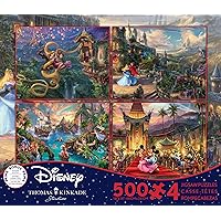 4 in 1 Multipack - Thomas Kinkade - Disney Dreams Collection - Tangled, Sleeping Beauty, Peter Pan, & Mickey and Minnie - (4) 500 Piece Jigsaw Puzzles, 18 x 14