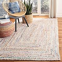 SAFAVIEH Braided Collection Area Rug - 8' x 10', Ivory & Multi, Handmade Boho Reversible Cotton, Ideal for High Traffic Areas in Living Room, Bedroom (BRD210B)