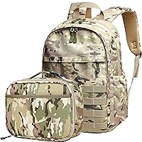Wraifa Boys Backpack With Lunch Box Waterproof Kids School Bag Outdoor Travel Camping Daypack Camo Backpack for Boys Rucksack(Amy Green With Lunch Box, Small)