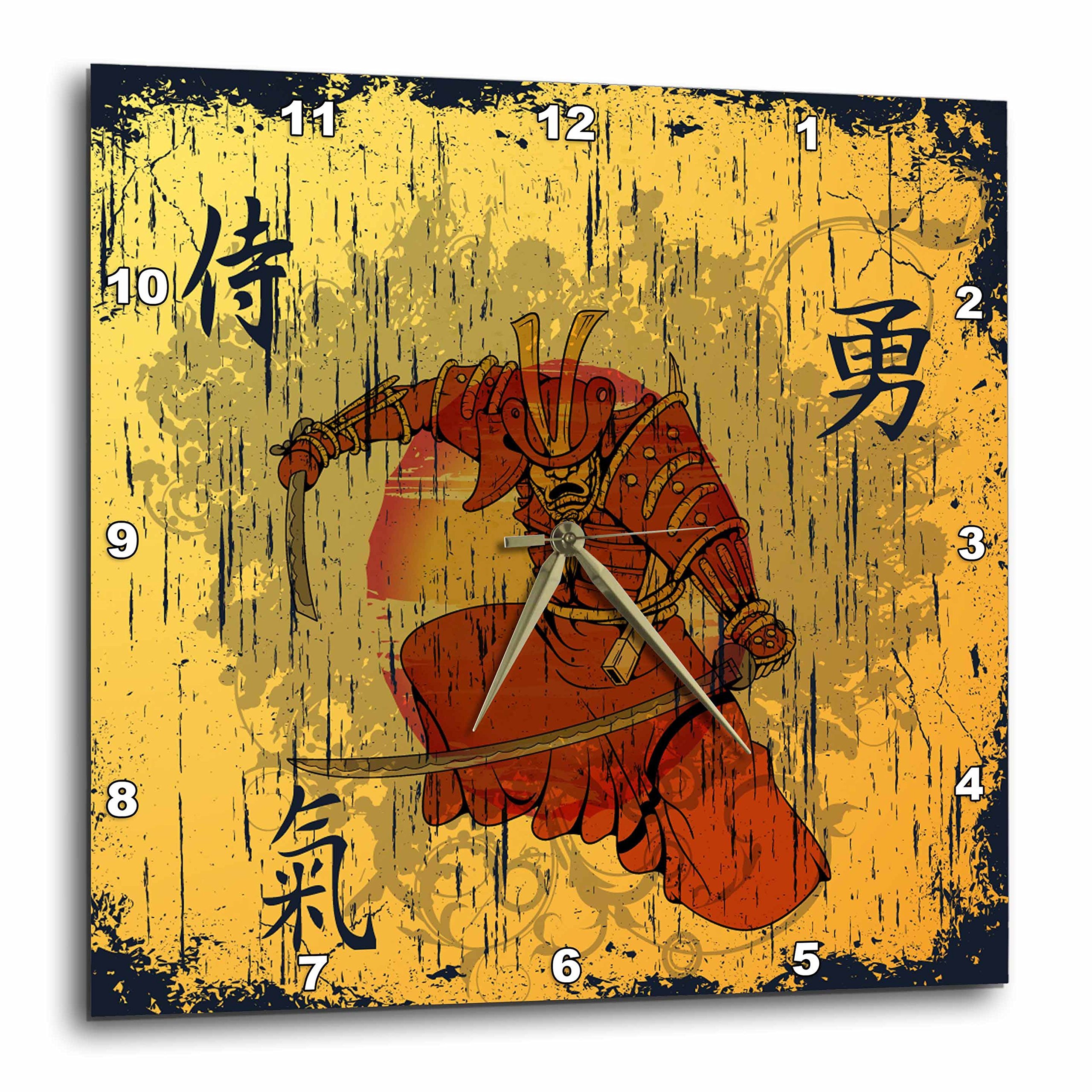 3dRose DPP_116373_3 Japanese Samurai with Swords Kanji Brave Energy Samurai Symbols Oriental Design Wall Clock, 15 by 15"
