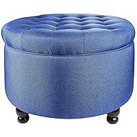 Large Button Tufted Accent Round Storage Ottoman Upholstered Ottoman with Storage for Living Room & Bedroom, 24.4