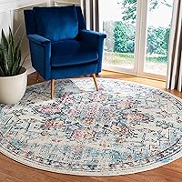 SAFAVIEH Madison Collection Area Rug - 4' Round, Cream & Blue, Boho Chic Medallion Distressed Design, Non-Shedding & Easy Care, Ideal for High Traffic Areas in Living Room, Bedroom (MAD473B)