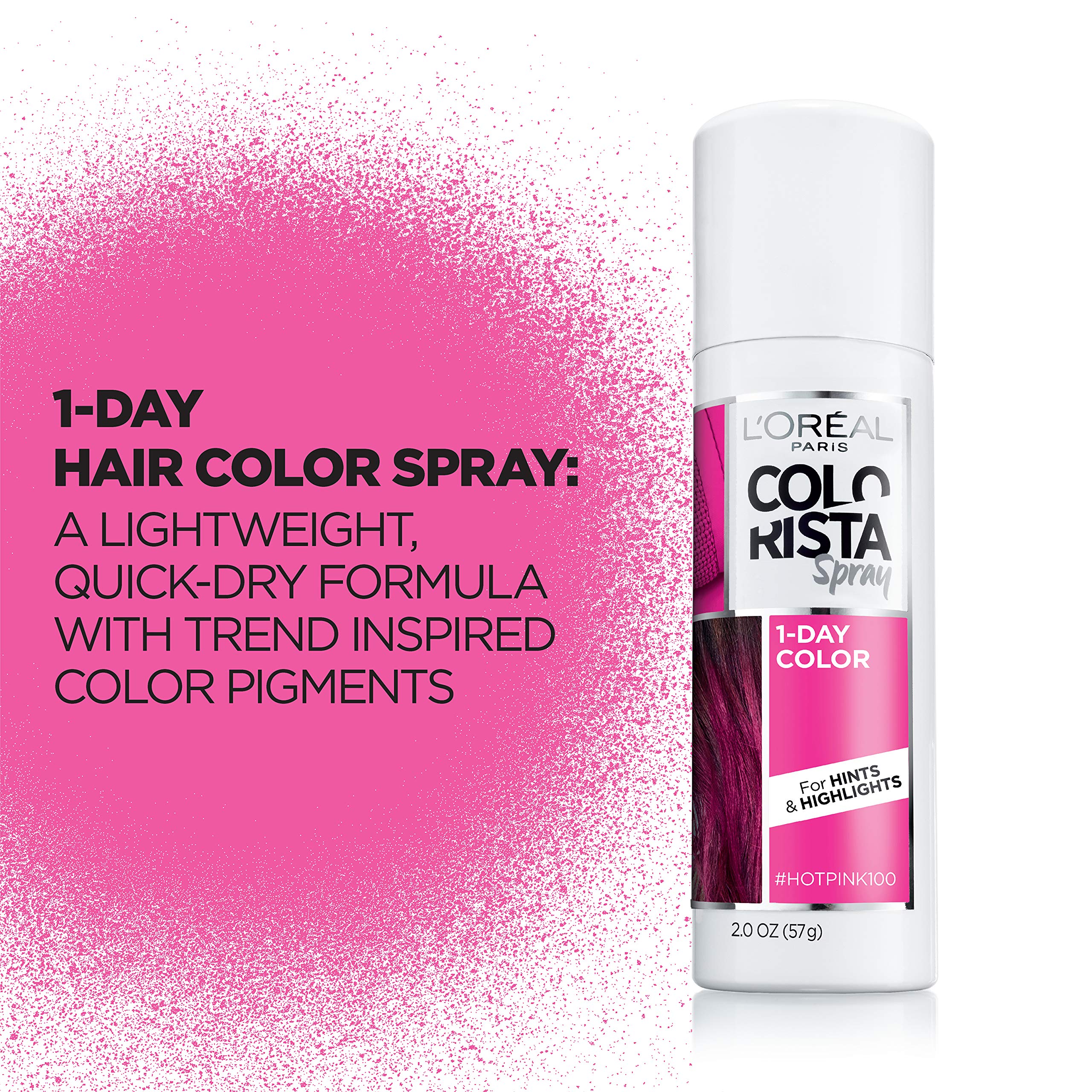 L’Oréal Paris Colorista 1-Day Washable Temporary Hair Color Spray, Hot Pink, 2 Ounces