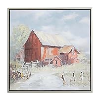 Deco 79 Canvas Landscape Barn Framed Wall Art with Silver Frame, 28