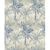 Tommy Bahama Surface Style - Peel and Stick Wallpaper, Botanical Wallpaper for Bedroom, Powder Room, Kitchen, Self Adhesive, Vinyl, 30.75 Sq Ft Coverage (Cat Island Collection, Chambray)