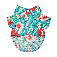 United Pups Hawaiian Shirt for Dogs Small to Medium Pets Cats Design for Summer Luau Style Beach Camp Vacation Floral Puppy T-Shirt (Size 2: Max Neck 11