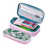 Expanding Pencil Case, Portable Pouch for Office & School Supplies, Travel Organizer Bag, Compact, High Capacity, Palm Tree Design, Pink