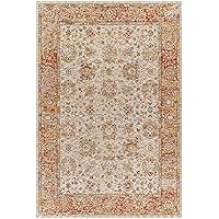 Duong Living Room, Bedroom Area Rug - Oushak Style Bordered Oriental Floral Colorful Carpet - Brown, Red, Orange, Yellow, Cream, Beige - 2' x 3'