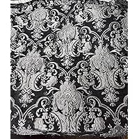 Chenille Baroque Upholstery, Damask Tapestry Chenille Fabric - Upholstery Fabric, Black/Silver 58
