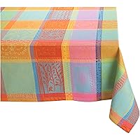 Garnier Thiebaut Mille Wax 100% Two-ply Twisted Cotton 71-Inch by 71-Inch Square Tablecloth, Creole, Made in France