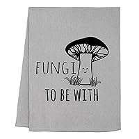 Funny Kitchen Towels, Fungi To Be With, Mushroom Pun, Flour Sack Dish Towels for Kitchen, Sweet Housewarming Gift, Farmhouse Kitchen Decor, White or Gray (Gray)