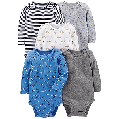 Simple Joys by Carter's Baby Boys' Long-Sleeve Bodysuit, Pack of 5