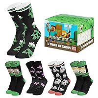Minecraft Boys Crew Socks - Soft, Breathable Youth Socks Pack of 3 or 5 - Gamer Gifts