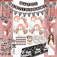 Happy Retirement Party Decorations women - (80pack) rose gold party Banner, Pennant,Hanging Swirl,birthday balloons,Foil Backdrops,Tablecloths,cupcake Topper,Crown, plates,Photo Props,retired Sash