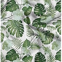 Soimoi Cotton Canvas Green Fabric - by The Yard - 56 Inch Wide - Monstera Leaf & Floral Print Fabric - Tropical Elegance for Stylish Apparel and Home Decor Printed Fabric