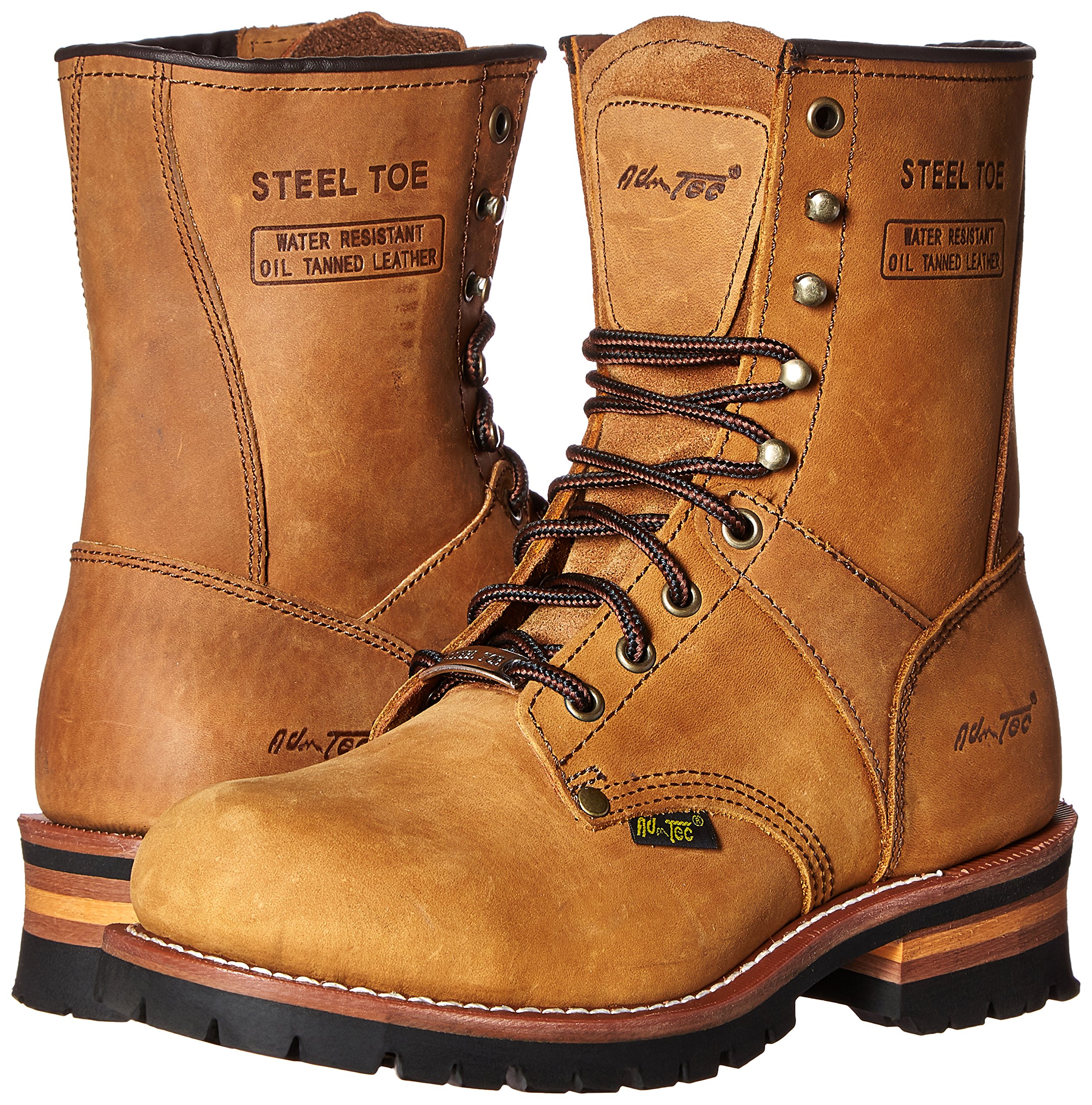 Ad Tec 9in Super Logger Leather Work Boots for Men - Steel Toe, Oil Resistant Lug Sole