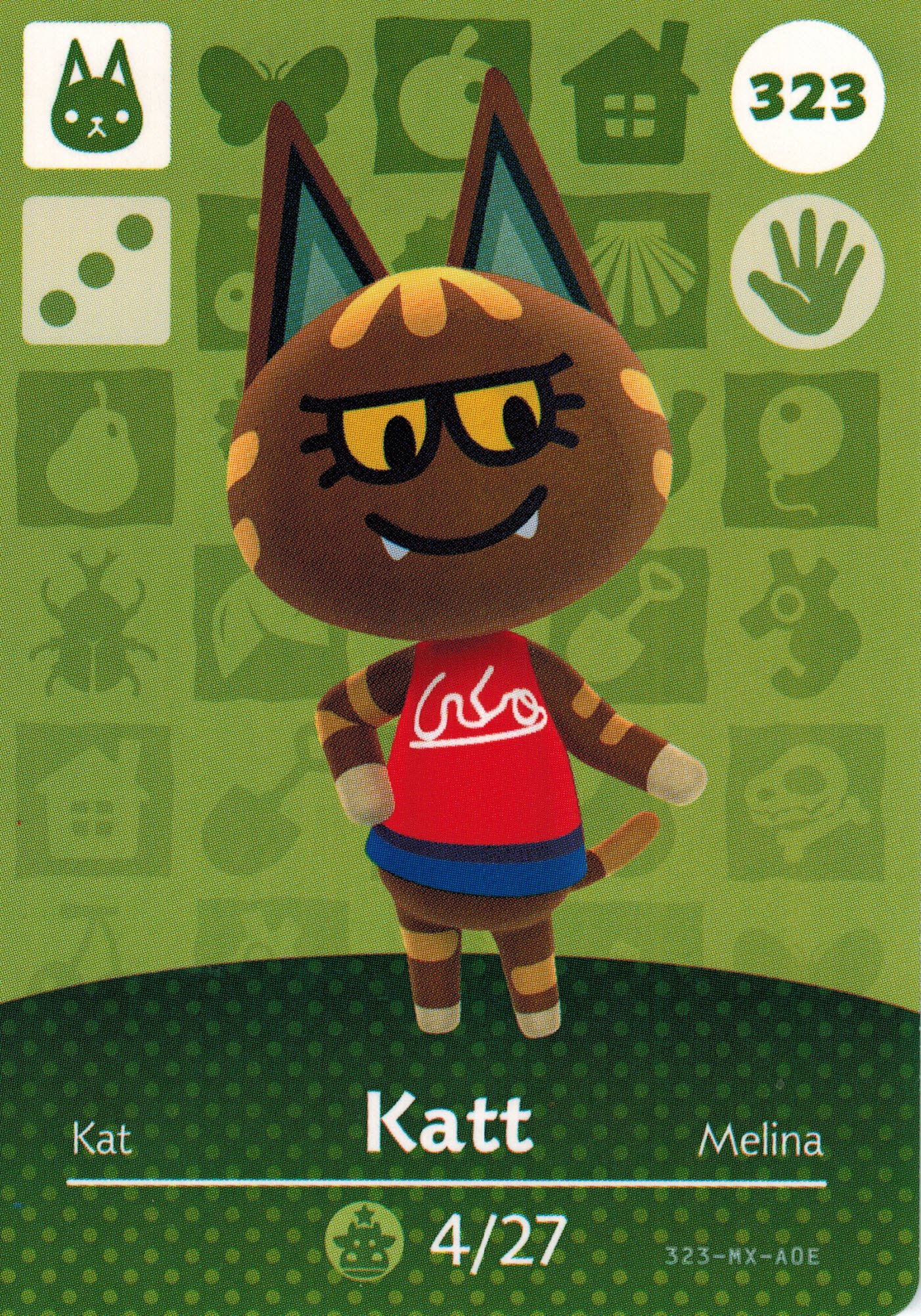 Nintendo Animal Crossing Happy Home Designer Amiibo Card Katt 323/400 USA Version