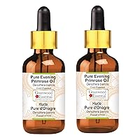 Pure Evening Primrose Oil (Oenothera biennis) with Glass Dropper Cold Pressed (Pack of Two)100ml X 2 (6.76 oz)