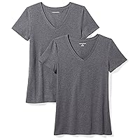 Amazon Essentials Women's Classic-Fit Short-Sleeve V-Neck T-Shirt, Pack of 2, Charcoal Heather, XX-Large