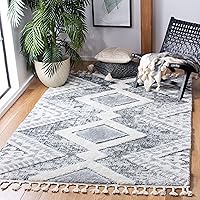 SAFAVIEH Moroccan Tassel Shag Collection Area Rug - 8' x 10', Grey & Ivory, Boho Design, Non-Shedding & Easy Care, 2-inch Thick Ideal for High Traffic Areas in Living Room, Bedroom (MTS676F)