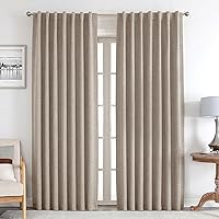 Joydeco Blackout Linen Curtains 96 inches Long 100% Blackout Drapes 95 inch Length 2 Panels Set for Bedroom Living Room Darkening Curtain Thermal Insulated Backtab RodPocket(52x96inch Linen)