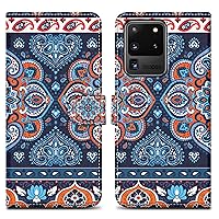 Case Compatible with Samsung Galaxy S20 Ultra - Design Blue Mandala No. 1 - Protective Cover with Magnetic Closure, Stand Function and Card Slot