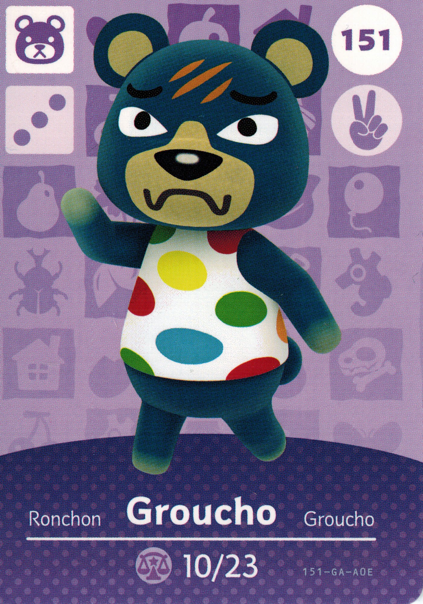 Nintendo Animal Crossing Happy Home Designer Amiibo Card Groucho 151/200 USA Version