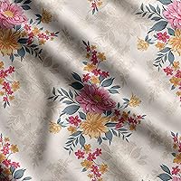 Soimoi Chinese Floral Print, Silk Fabric, Decor Sewing Fabric by The Yard 42 Inch Wide, Decorative Fabric for Shirts Suits Ties, Beige