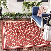 SAFAVIEH Courtyard Collection 4' Square Red/Bone CY6918 Trellis Indoor/ Outdoor Waterproof Easy-Cleaning Patio Backyard Mudroom Accent-Rug