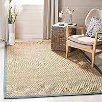 SAFAVIEH Natural Fiber Collection Area Rug - 9' x 12', Natural & Light Blue, Border Basketweave Seagrass Design, Easy Care, Ideal for High Traffic Areas in Living Room, Bedroom (NF114M)