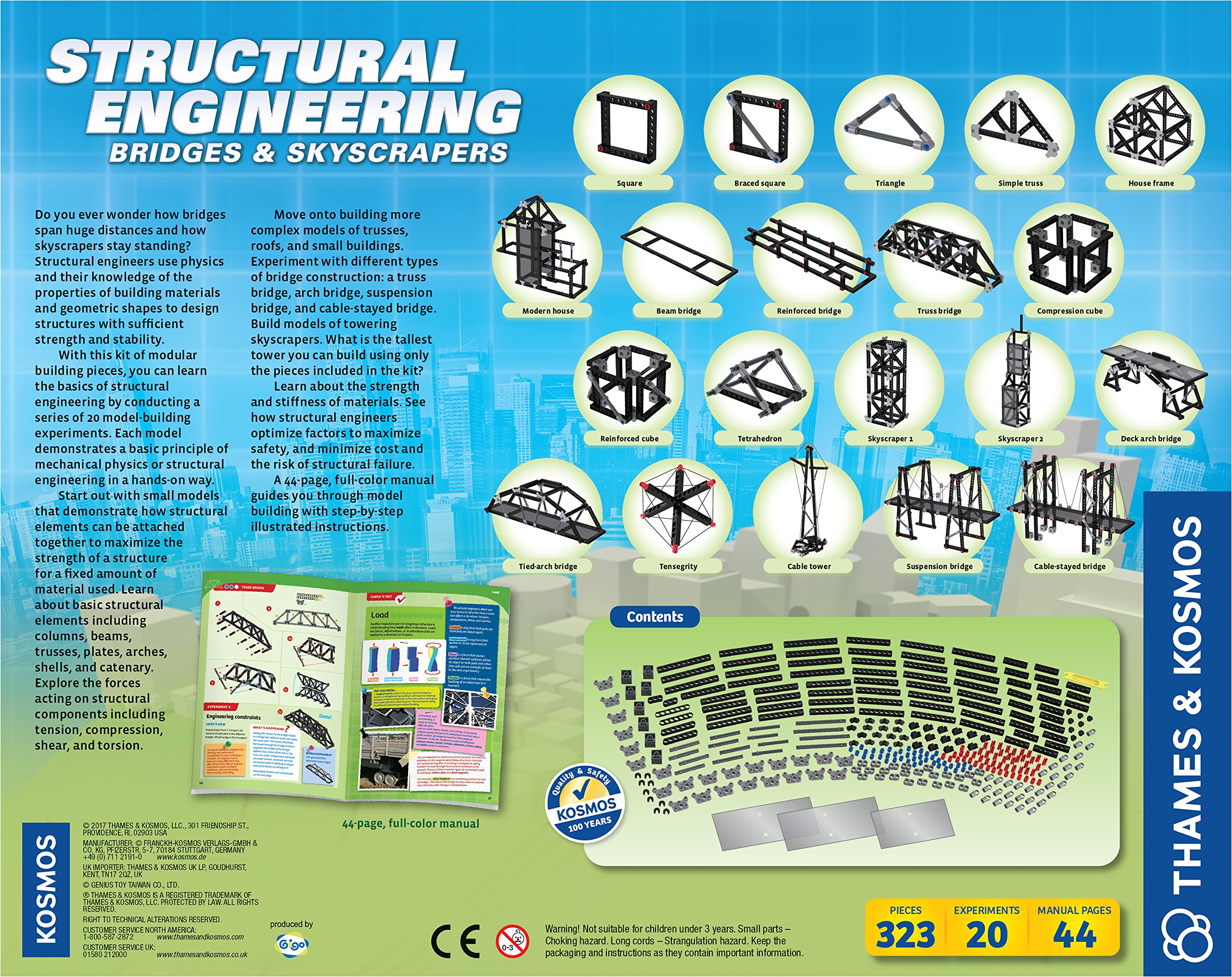 Thames & Kosmos Structural Engineering: Bridges & Skyscrapers | Science & Engineering Kit | Build 20 Models | Learn about Force, Load, Compression, Tension | Parents' Choice Gold Award Winner, Blue