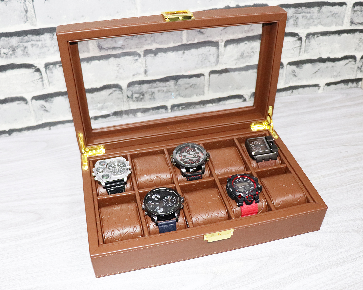 MCBZ 10 Slot Watch Box, Men's Watch Box, Suitable for 50-60mm watch storage box, Leather Watch Box (Brown)