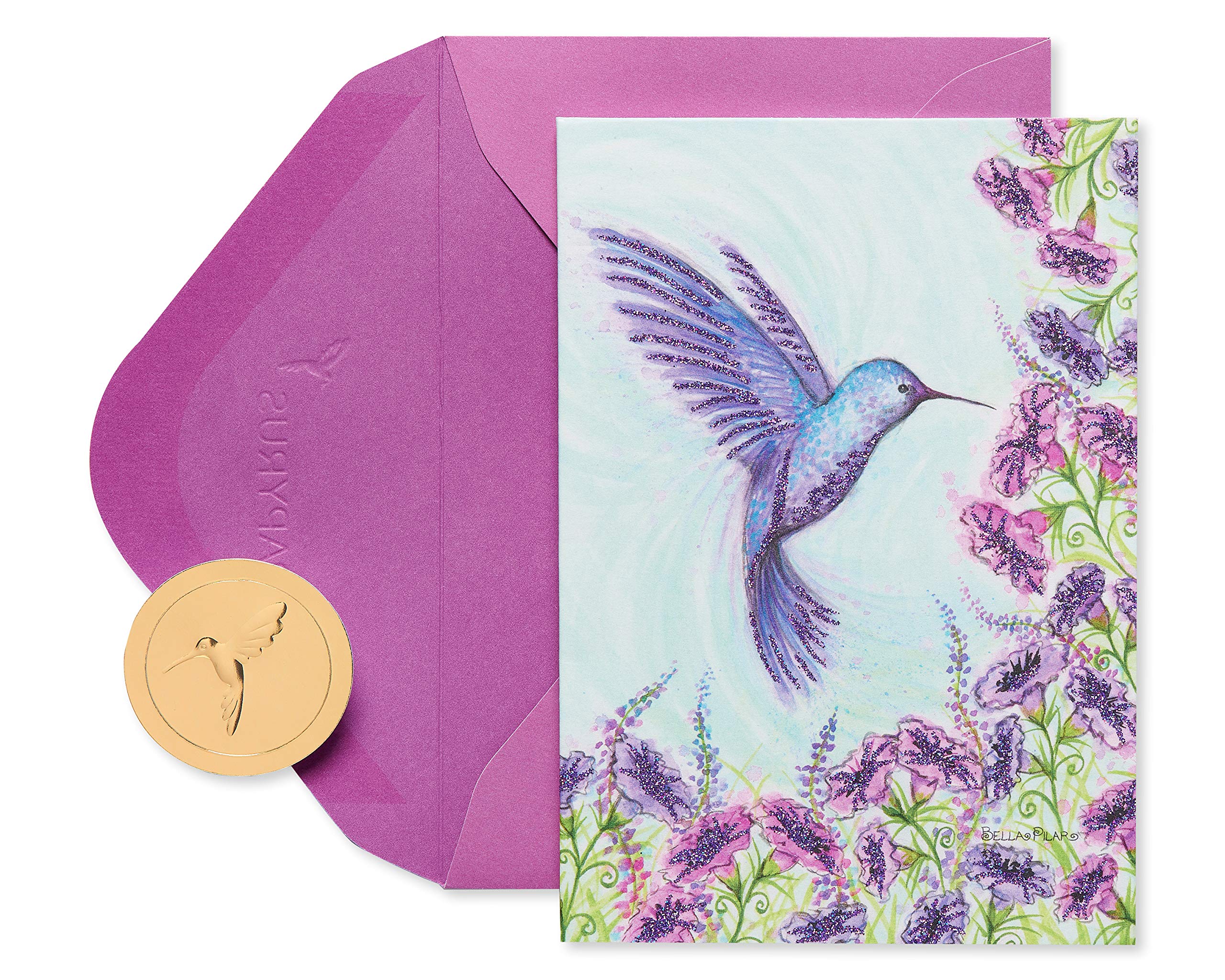 Papyrus Blank Cards with Envelopes - Designed by Bella Pilar, Purple Hummingbird (14-Count)