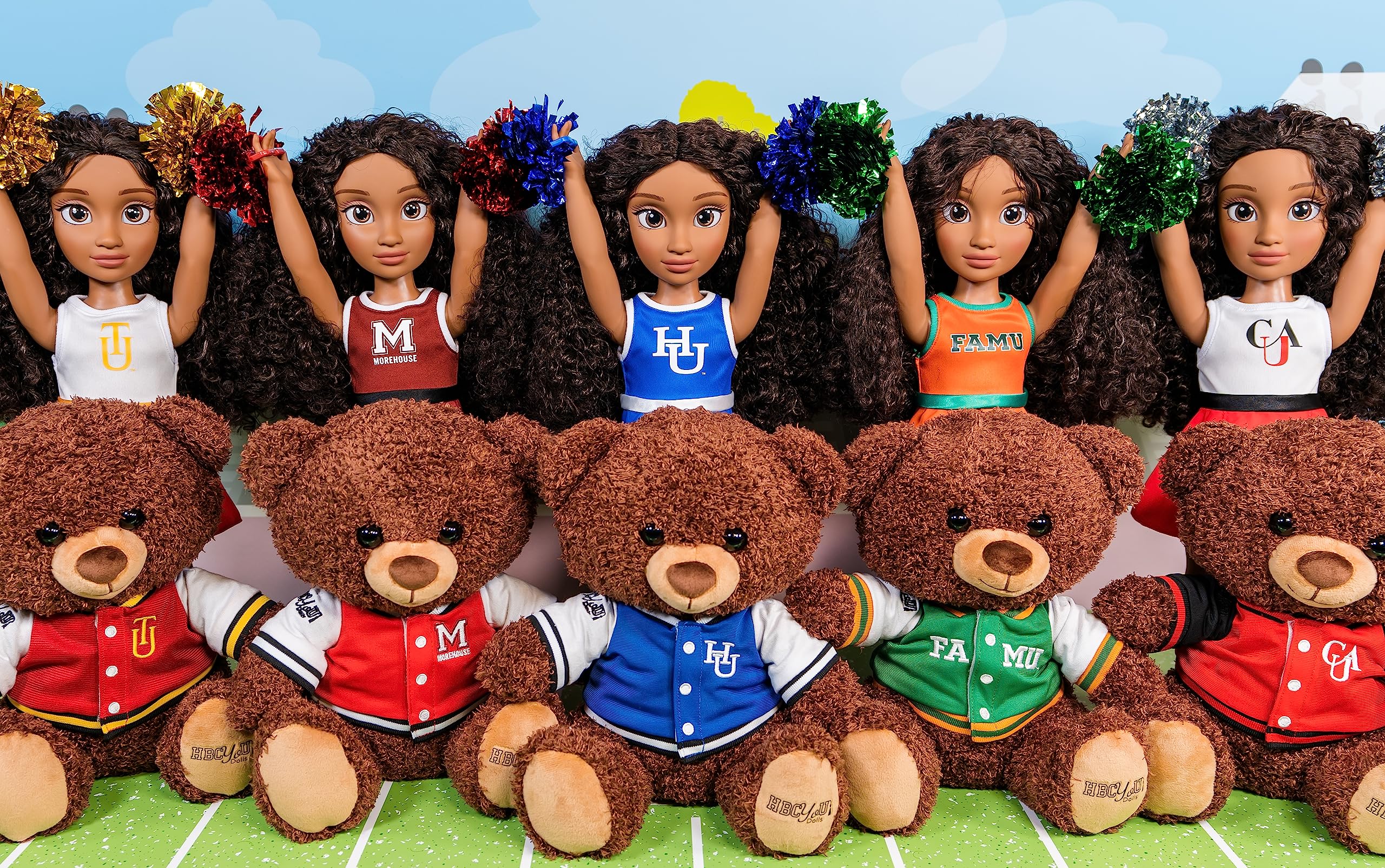 Purpose Toys HBCyoU FAMU Cheer Captain Alyssa 18-inch Doll & Accessories, Curly Hair, Medium Brown Skin Tone, Designed and Developed