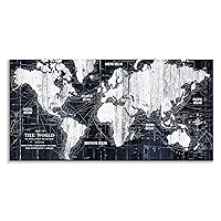 Renditions Gallery Old World Map Canvas Wall Art, Navy Blue & White, Vintage Antique Map of the World, Colorful, Premium Gallery Wrapped Canvas Decor, Ready to Hang, 16 In H x 32 In W, Made in America