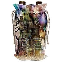 3dRose Dream Essence Designs Paranormal - A spooky collage of an old haunted house, graveyard, black cat and more - Wine Bag (wbg_11652_1)