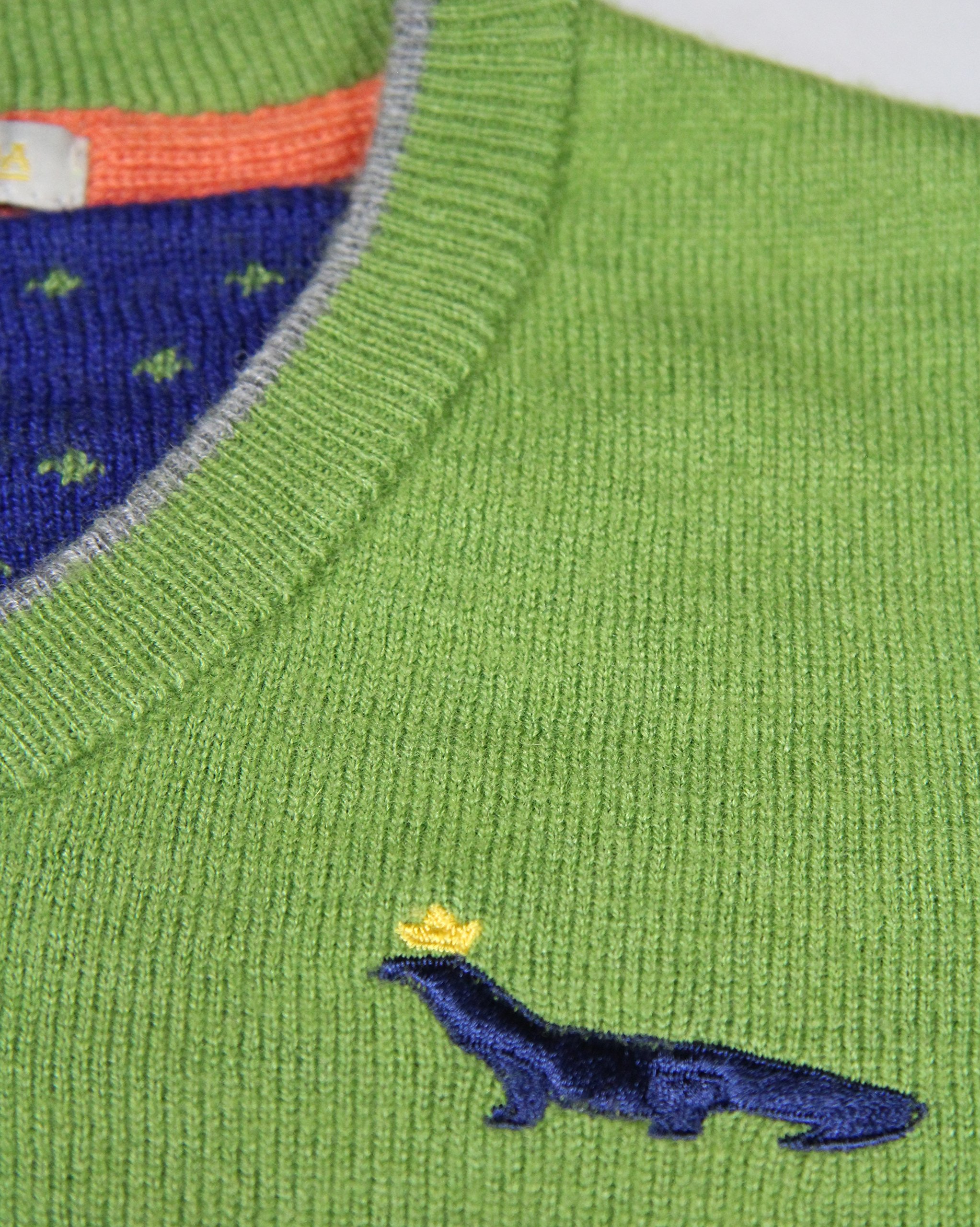Dakomoda Toddler Boys' Cashmere Wool Blend Green Sweater V-Neck Elbow Patch