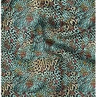 Soimoi Silk Blue Fabric - by The Yard - 44 Inch Wide - Leopard & Peacock Royal Animal Skin Fabric - Royal Fusion of Leopard and Peacock on Animal Skin Printed Fabric