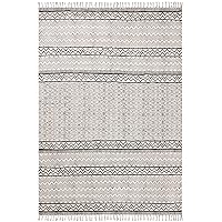 Collection Rectangular Rug - Area Rug 7x10 Gray & Black Cotton Dhurrie Striped Kilim Rug Indoor Outdoor Use Carpet Flatweave Rug High Traffic Area in Bedroom Dining Room Living Room