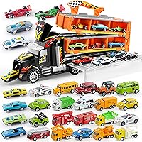 Joyin Carrier Truck Toys with 32pcs Die Cast Cars, Metal Toy Cars, Car Toys Bulk, Vehicle Set for Toddlers, Child Party Favors, Race Cars Toys for Boys