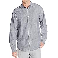 Cubavera Men's Long Sleeve 100% Linen Gingham Shirt with Pintuck Detail