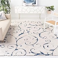 SAFAVIEH Florida Shag Collection Area Rug - 8' x 10', Cream & Blue, Scroll Design, Non-Shedding & Easy Care, 1.2-inch Thick Ideal for High Traffic Areas in Living Room, Bedroom (SG455-1165)