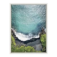 Sylvie Maui Black Sand Beach 1 Framed Canvas Wall Art by Rachel Bolgov, 18x24 White, Decorative Tropical Travel Art for Wall