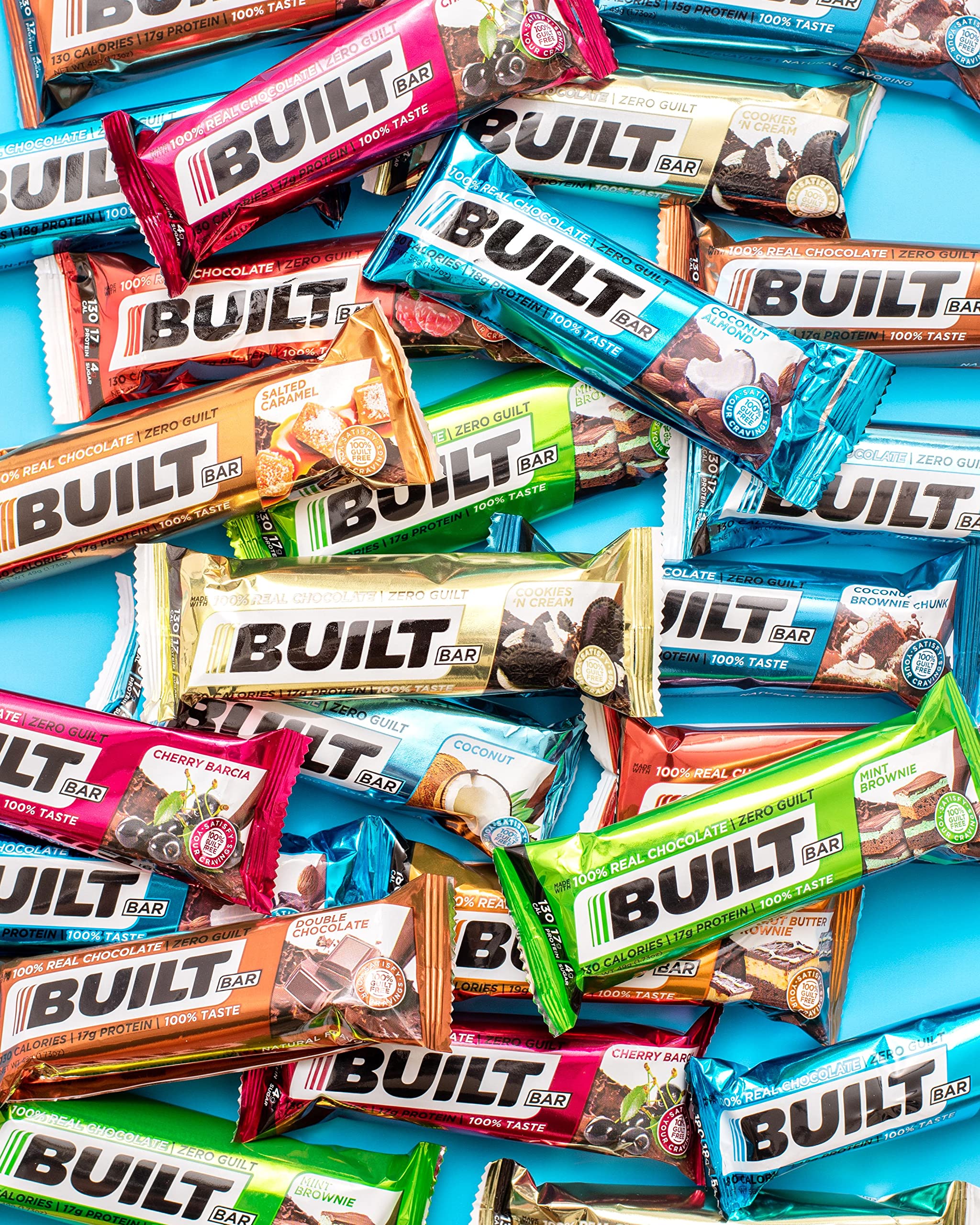 Built Bar 12 Pack High Protein and Energy Bars - Low Carb, Low Calorie, Low Sugar - Covered in 100% Real Chocolate - Delicious, Healthy Snack - (Cookie Dough Chunk Puff)
