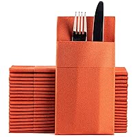 Terracotta Dinner Napkins Cloth Like with Built-in Flatware Pocket, Linen-Feel Absorbent Disposable Paper Hand Napkins for Kitchen, Bathroom, Parties, Weddings or Events, 16x16 inches, Pack of 50