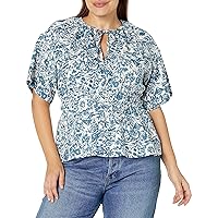 Women's Plus Size Renae B Top in Porcelain and Indian Teal