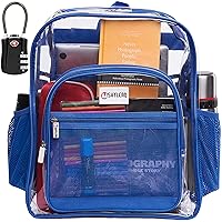 SHYLERO Clear Backpack Heavy Duty has TSA Lock, 2-WAY Zipper. PVC Transparent Backpack Is Extra Large - H18''xW14''xD8 - Blue