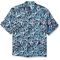 Cubavera Men's Short Sleeve 100% Rayon Point-Collar Tropical Floral Print Shirt